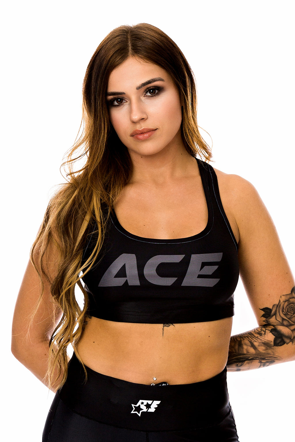 WOMENS FITNESS TOP - ACE BLACK GREY - ACEPERFORMANCE